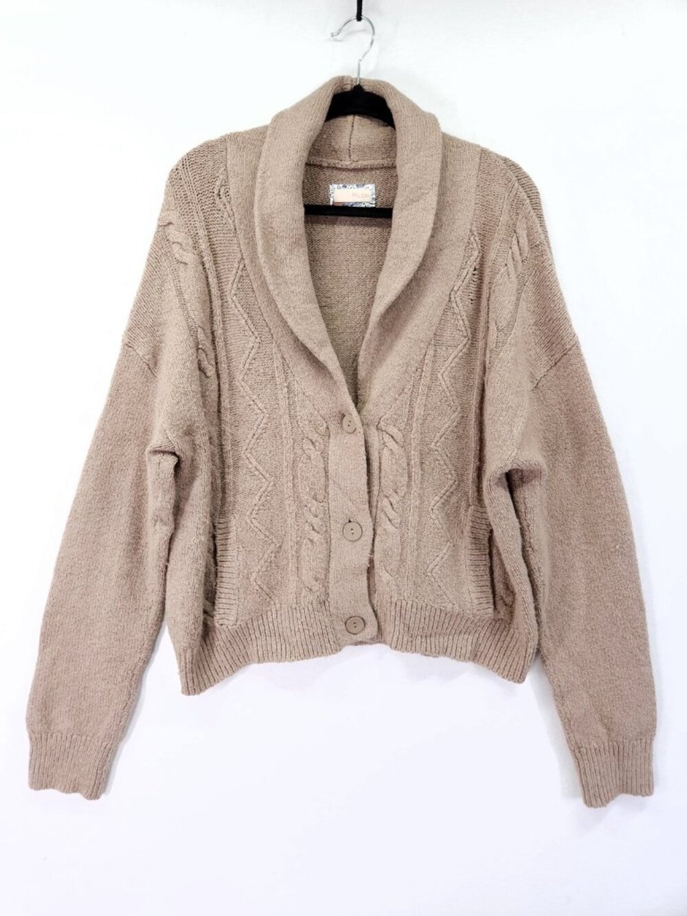 Pilcro Anthropologie Cable Knit Cardigan Sweater Tan Collar Slouchy Size Large